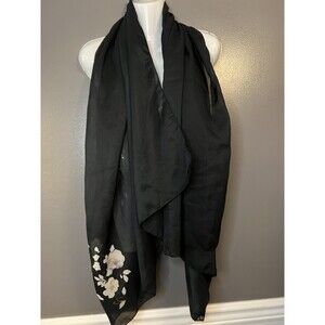Mariella Burani Parfums Scarf Womens Black Sheer Lightweight Floral Wrap Shawl